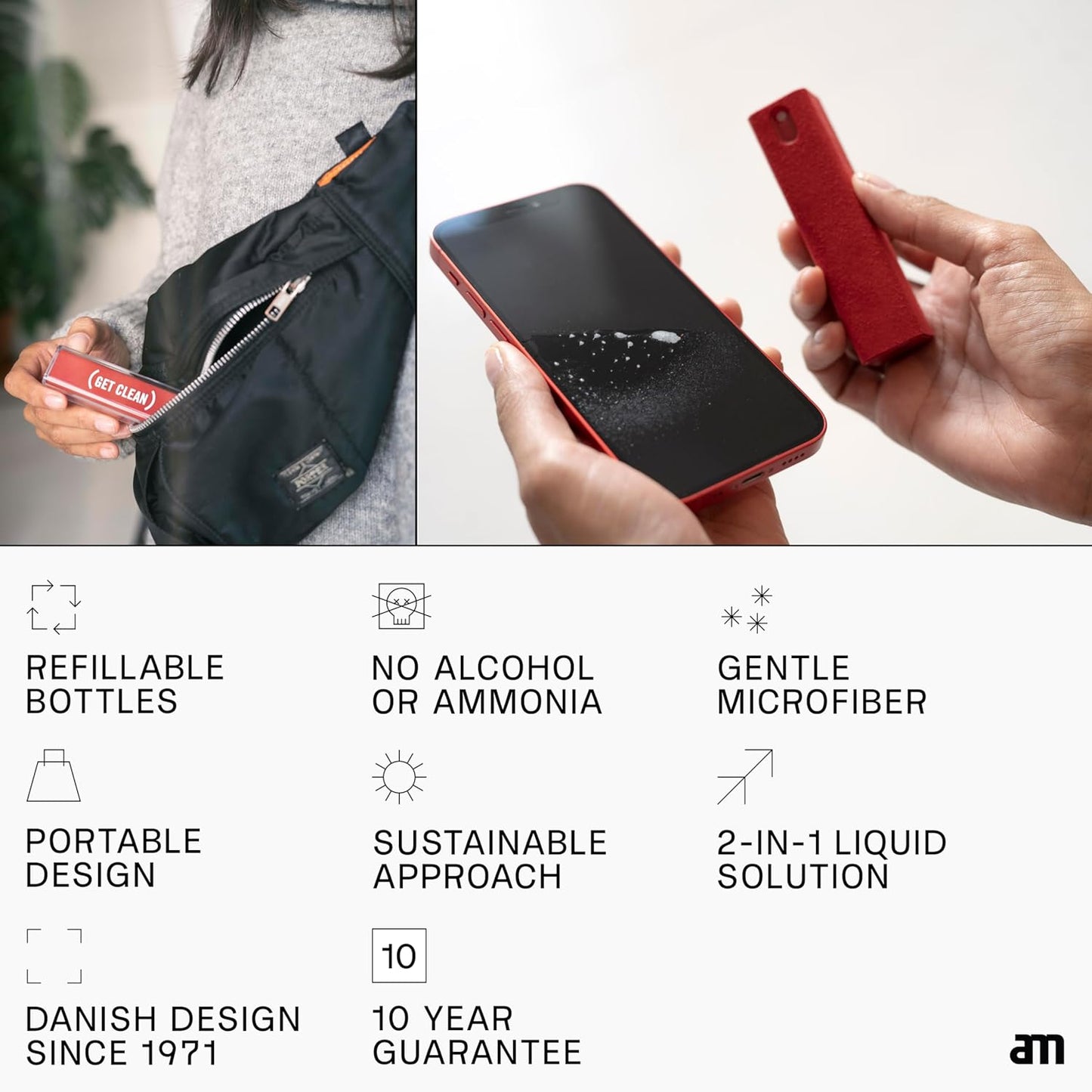 am Screen Cleaner Mist Spray with Microfiber Cloth Around β Alcohol-Free, Streak-Free Screen Cleaning Kit for Smartphones, Tablets, Laptops, Smart TVs & Car Screens, 3 Pack, Green