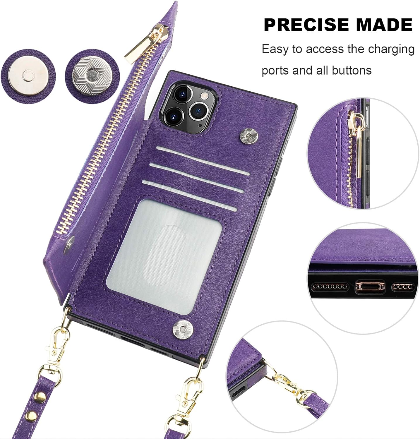 Bocasal Crossbody Wallet Case for iPhone 11 Pro Max with Card Holder,Zipper Card Slot Protector Shockproof Purse Cover with Removable Cross Body Strap 6.5 Inch(Purple)