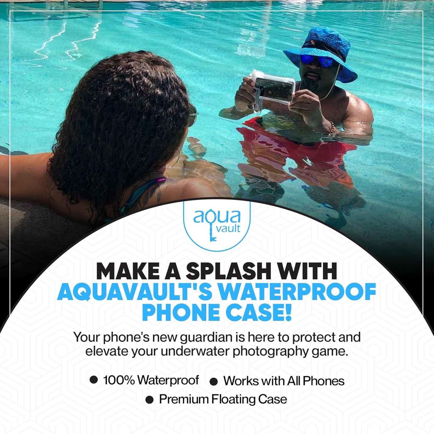 AquaVault 100% Waterproof Floating Smart Phone Case & Money Pouch - Fits All Phones - Made from Premium Heavy Duty PVC for Added Drop Protection - Includes Adjustable Neck Strap. Black