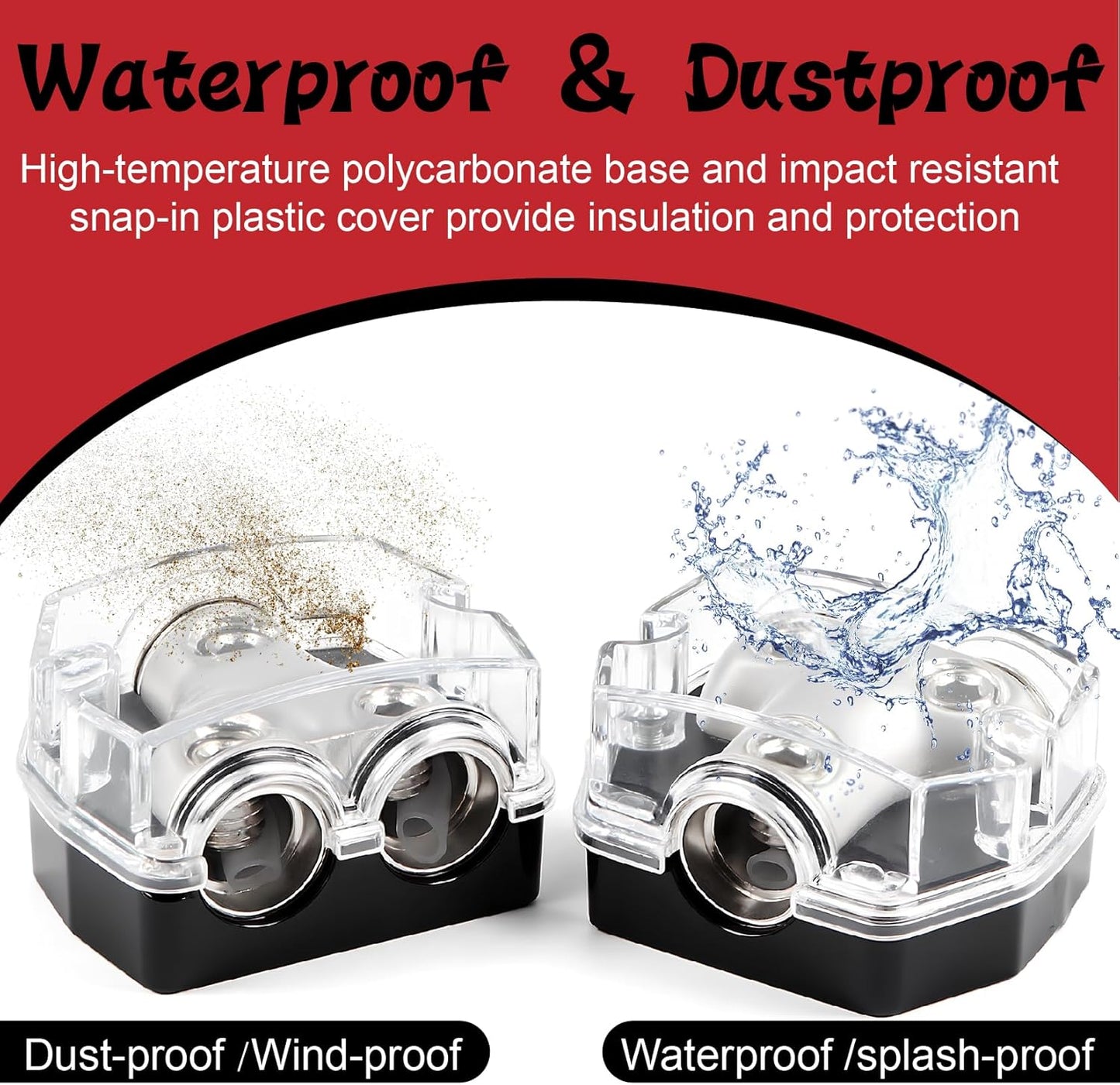 2 Way Power Distribution Block 1x 0 GA in 2X 0 GA Out Circuit Protector Distribution Connecting Blocks for Car Audio Splitter,1Pc with Installation Kit