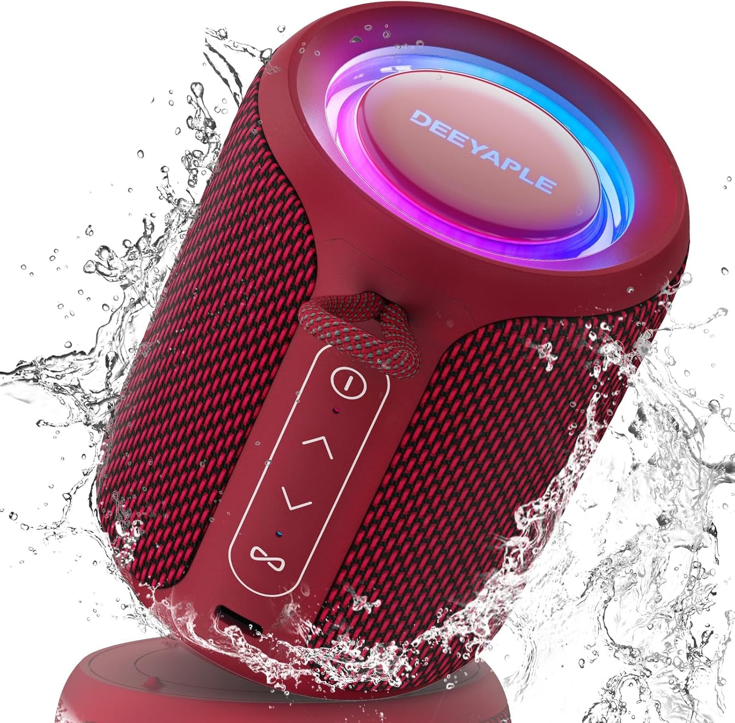 Bluetooth Speaker Wireless,IP67 Waterproof & Dustproof Portable Speaker with Lights,15W Loud Stereo Sound, 2500mAh Battery All Day Playtime, TWS Pairing, BT5.3, Home/Party/Outdoor/Beach (Red)