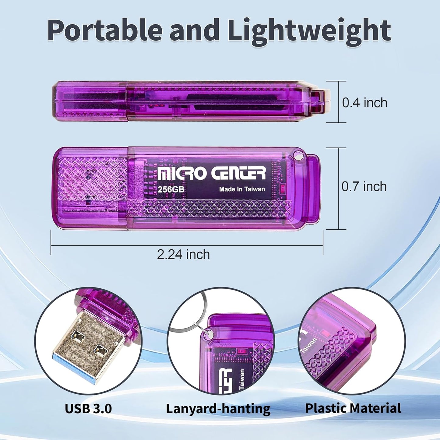 INLAND Micro Center SuperSpeed 256GB USB 3.0/USB3.1 Gen1 Flash Drive Gum Size Memory Stick Thumb Drive Data Storage Jump Drive (256G)