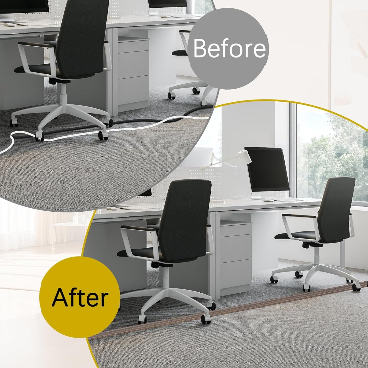 Floor Cord Cover 10FT Cord Covers for Wires on Floor Protect Wires & Prevent Trip Hazards, Easy to Cut for Home, Office, School, Concerts, Cavity W0.6in x H0.32in