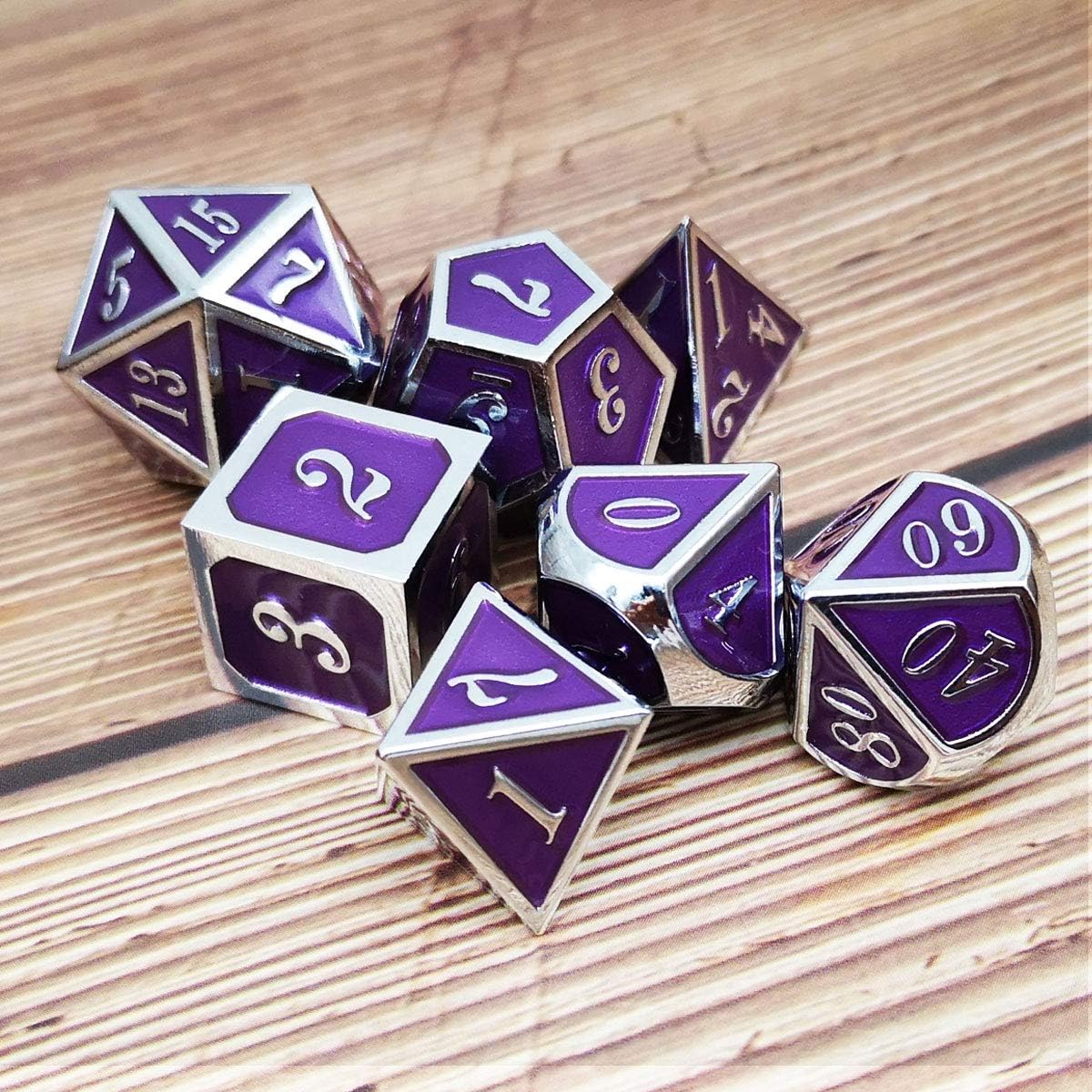Haxtec Metal DND Dice Purple Silver with PU Leather Dice Bag D&D Dice Set for RPG Compatible with Dungeons and Dragons Gifts TTRPGs-Silver Royal Purple