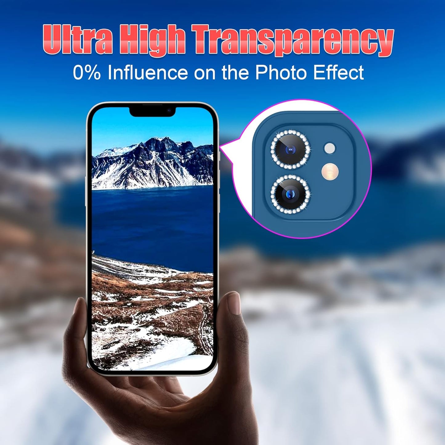 AGVEE 3+3 6 Pack for iPhone 12 Pro/12/12 Mini/11 Pro Max/11 Pro/11 - Bling Diamond & Glitter Metal Ring 9H Tempered HD Glass Camera Protector