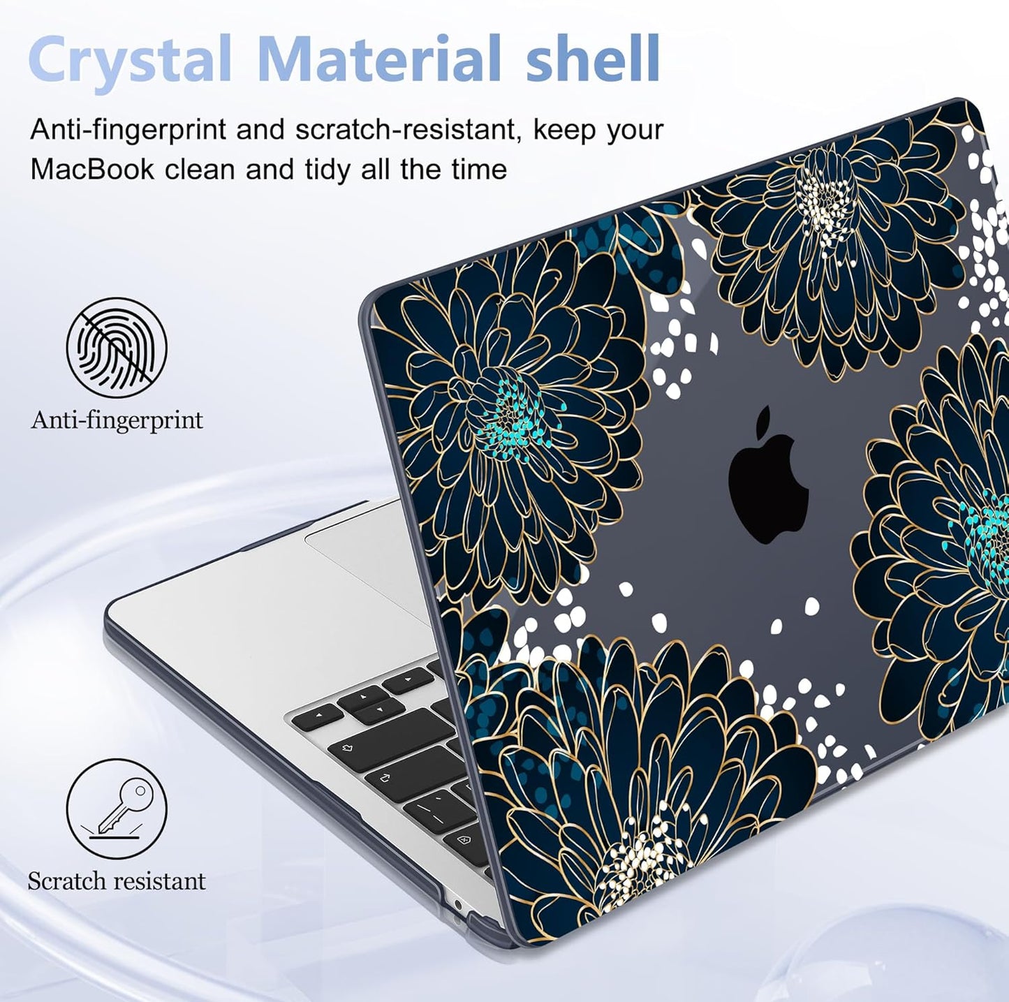 Case for MacBook Air 15 Inch 2025 2024 2023 Release M4 A3241 M3 A3114 M2 A2941, Hard Shell with Screen Protector & Keyboard Cover, Compatible with Touch ID, Luxury Floral