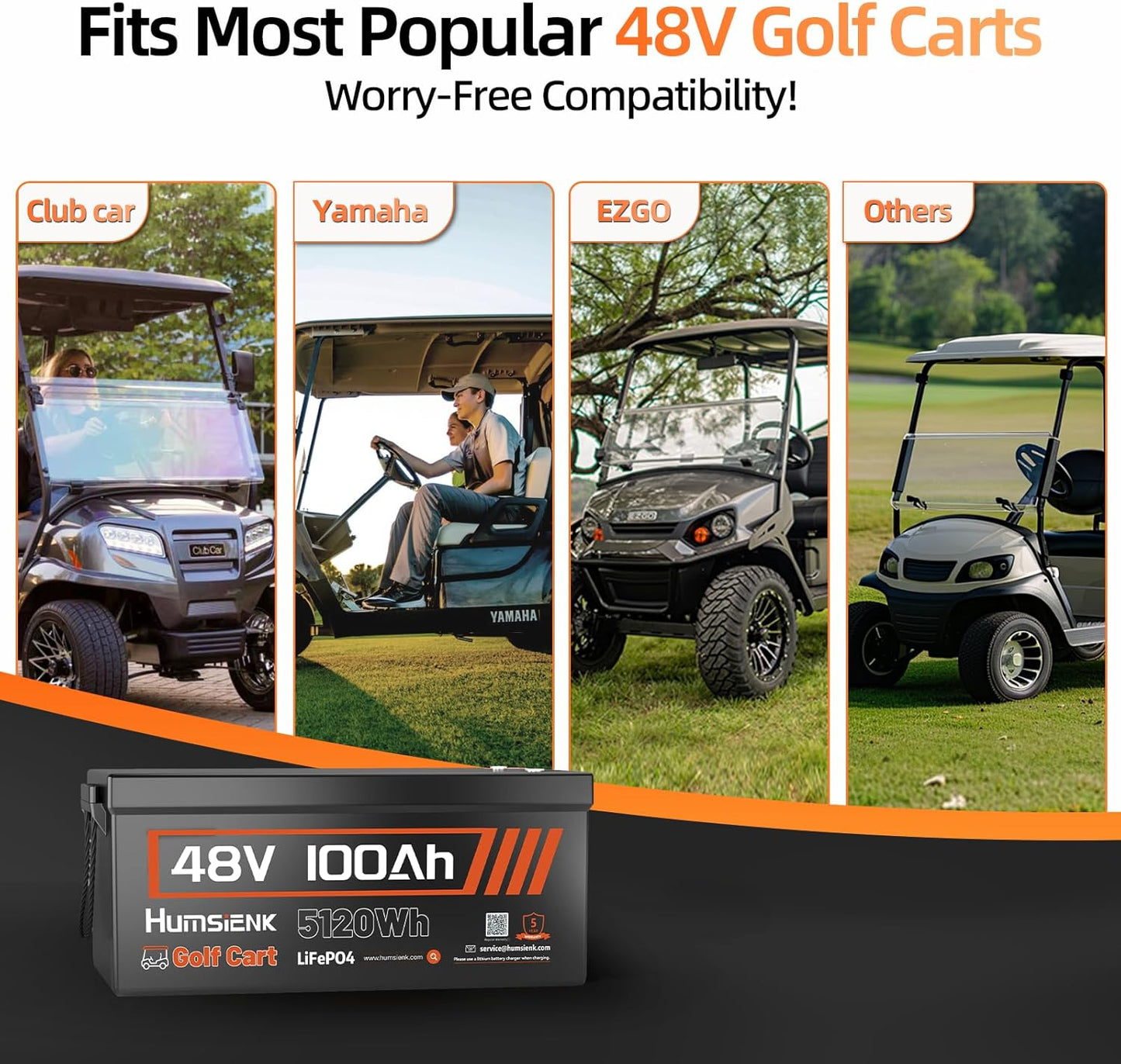 48V 100Ah Lithium Golf Cart Battery Group 8D with Bluetooth, Built-in 200A BMS 15000+ Deep Cycle LiFePO4 Battery with Low-Temp Protection for Golf Carts, RV, Off-Grid, Trailers & Marine