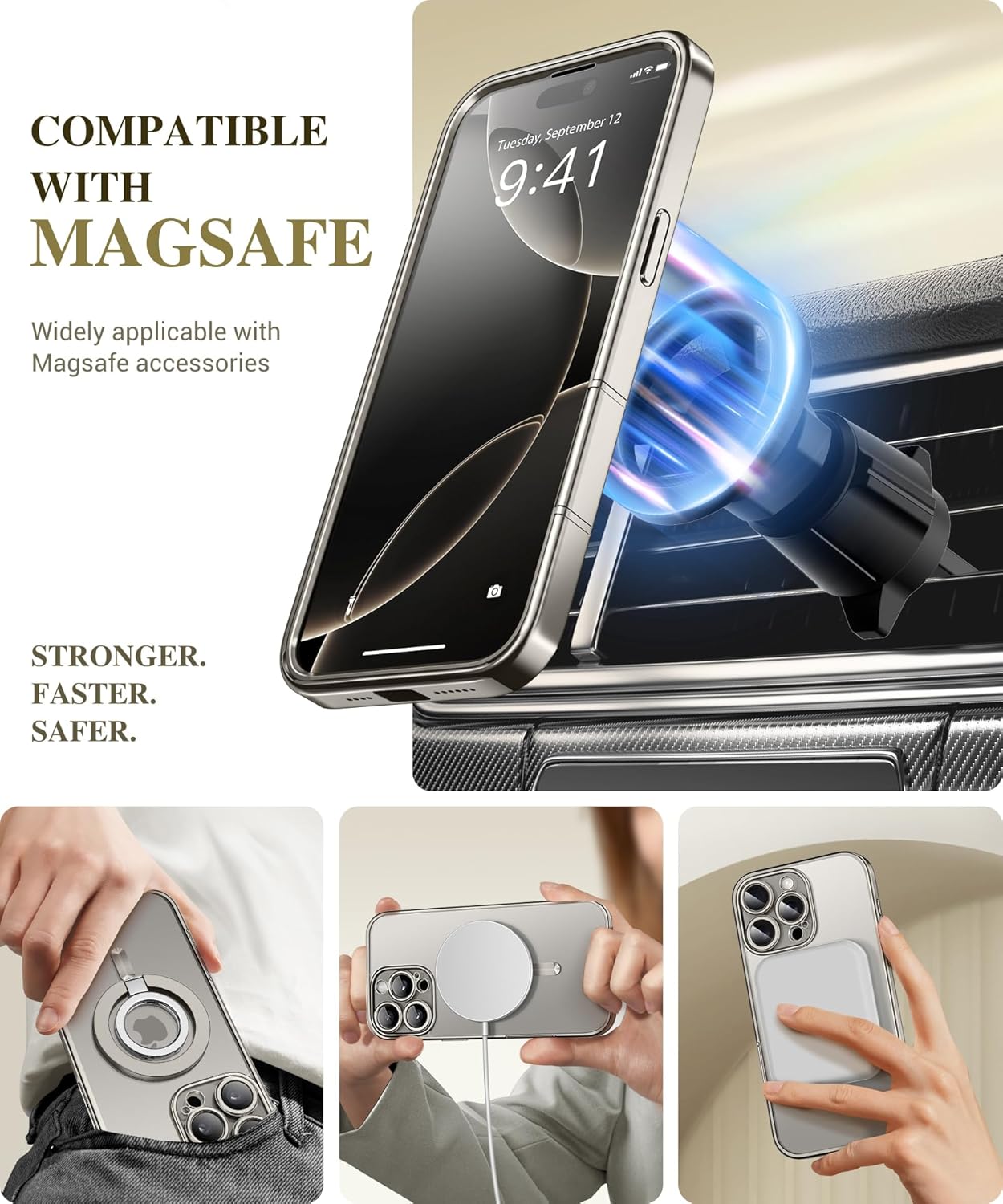 BERFY Magnetic for iPhone 16 Pro Case, Compatible with Magsafe, Built-in 9H Tempered Glass Screen Protector & Upgraded Camera Protection, Full-Body Plating Shockproof Phone Case for 16 Pro 6.3", Grey