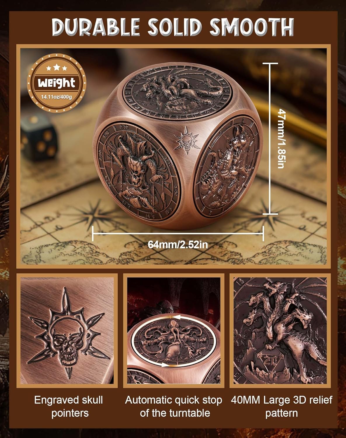 Kabinka Spinner Dice for 7 in 1 DND Dice Set, Unique Metal Dice for Dungeons and Dragons RPG Role Playing Gaming (Red Copper)
