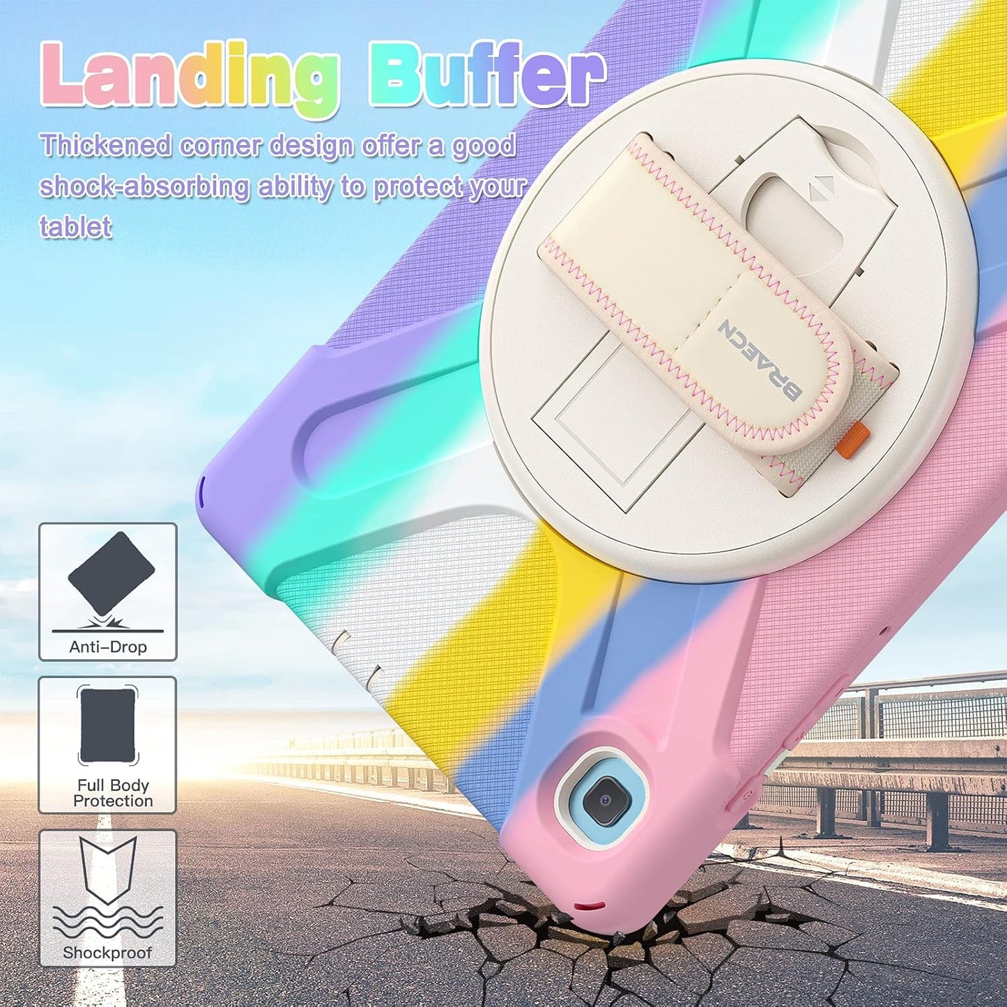 BRAECN for Galaxy Tab S6 Lite Case for Kids,Heavy Duty Rugged Shockproof Case with Hand Strap, Shoulder Strap, Stand, S Pen Holder for Samsung Galaxy Tab S6 Lite 10.4” Tablet SM-P610/P613 -Rainbow