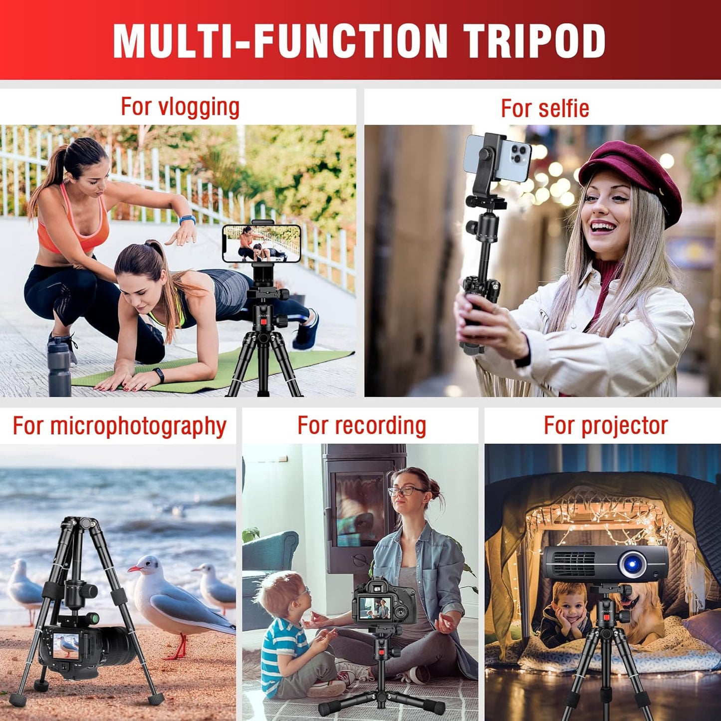 JOILCAN Mini Tripod for Camera, 21" Aluminum Desktop Tripod with 360° Ball Head, Portable Travel Tripods for DSLR Phone Projector, Load up to 15lb