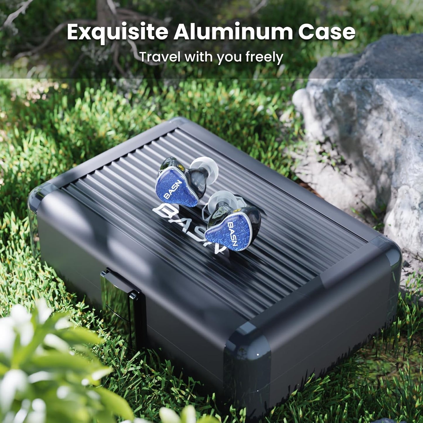 BASN Bmaster5 in Ear Monitors, 5 Drivers Drummer Headphones with Powerful Bass, Noise Isolation IEM Earbuds with Detachable MMCX Sliver-Plated OFC Cable for Musicians (Sapphire Blue, MMCX)