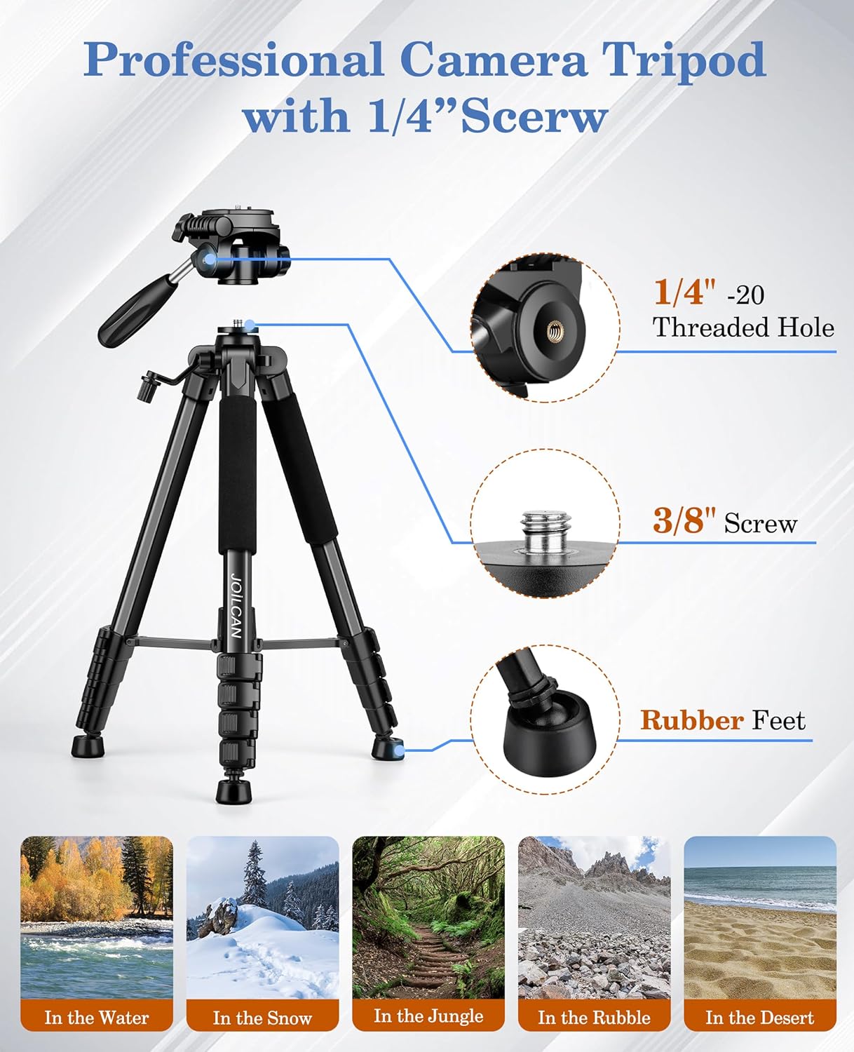 JOILCAN 75" Camera Tripod, Tripod for Camera Cell Phone, Aluminum Heavy Duty Tripods Stand, Tall Travel Tripods with Carry Bag Compatible with iPhone Canon Nikon DSLR Camera Laser Projector