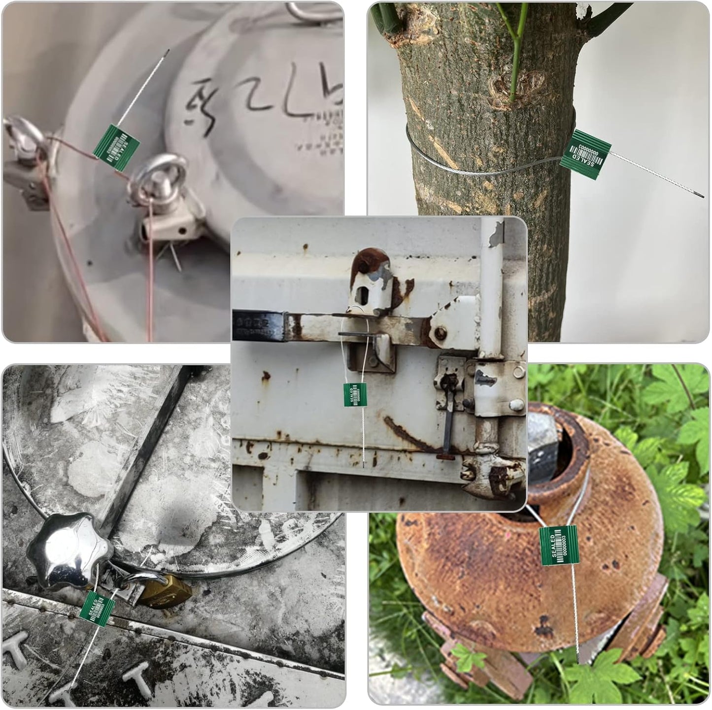 50 Green High Security Cable Seals with Barcode Pull Tight Numbered Steel Security Seals Metal Container Seals Anti-Tamper Shipping Self-Locking Tags for Logisitics ISO 17712 Certificated