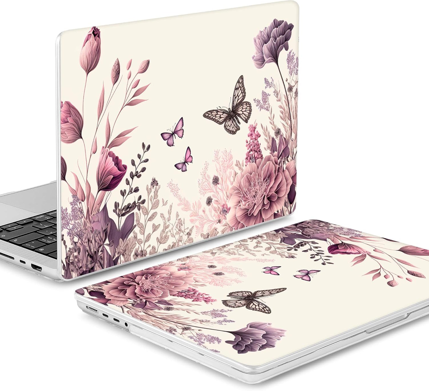 Mektron Case for MacBook Pro 16" M4 A3403 A3186 M3 A2991 M2 A2780 M1 A2485 (2021/2023/2024) Pro/Max with Touch ID, Hard Shell Plastic Laptop Cover Keyboard Cover, Butterfly Flower C074
