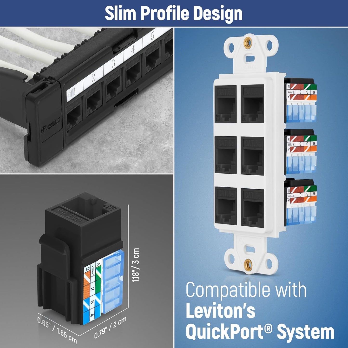 Everest 90° Angled RJ45 Cat5e Keystone Jacks 50-Pack in Black - Slim Profile Female RJ45 Connectors - Cat 5e Keystone Jack - Compatible with 90° Angled Speed Termination Tool - easyJACK (B094WB91H3)
