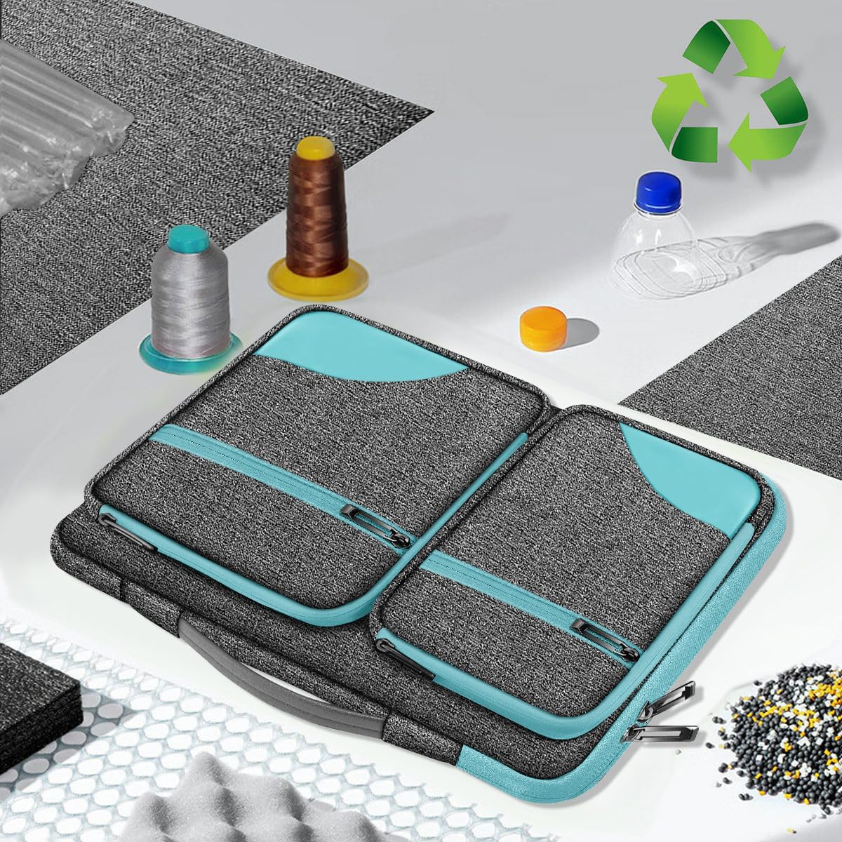 Hseok Laptop Case 15 15.6 16 inch Sleeve with Handle and Hidden Strap,Compatible with MacBook Pro 15.4 16, 360° Protective PC Briefcase with 4 Pockets for Laptop Accessory,Easy to Carrying,Sapphire