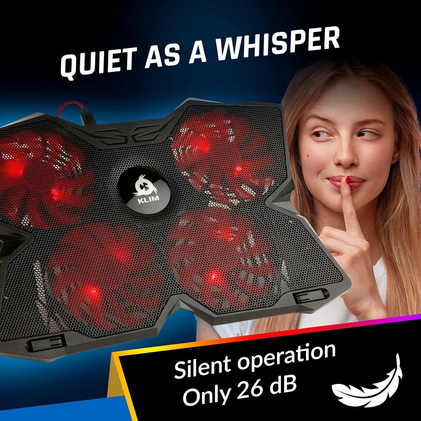 KLIM Wind Laptop Cooling Pad - More Than 500 000 Units Sold - New - The Most Powerful Rapid Action Cooling Fan - Laptop Stand with 4 Fans at 1200 RPM - USB - PS5 PS4 - Red