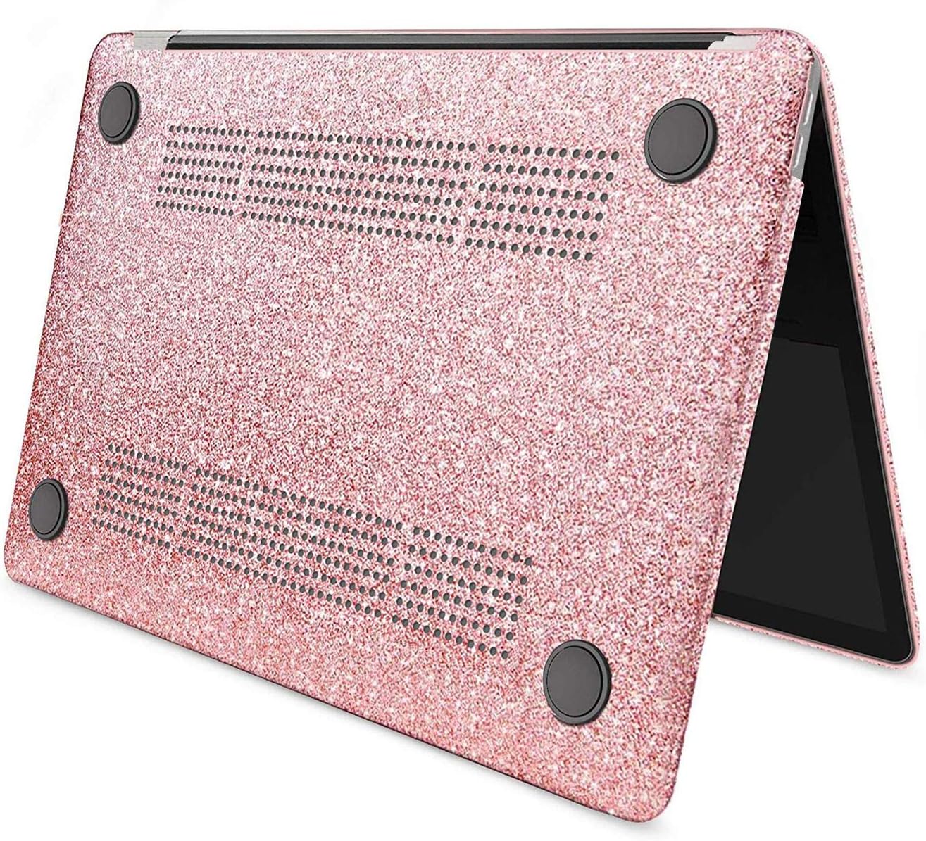 Compatible with MacBook Air 13 inch Case 2021 2020 2019 2018 M1 A2337 A2179 A1932 Touch ID, Glitter Smooth Leather Hard Shell + Keyboard Cover for MacBook Air 13.3 inch Case, Shining Rose Gold