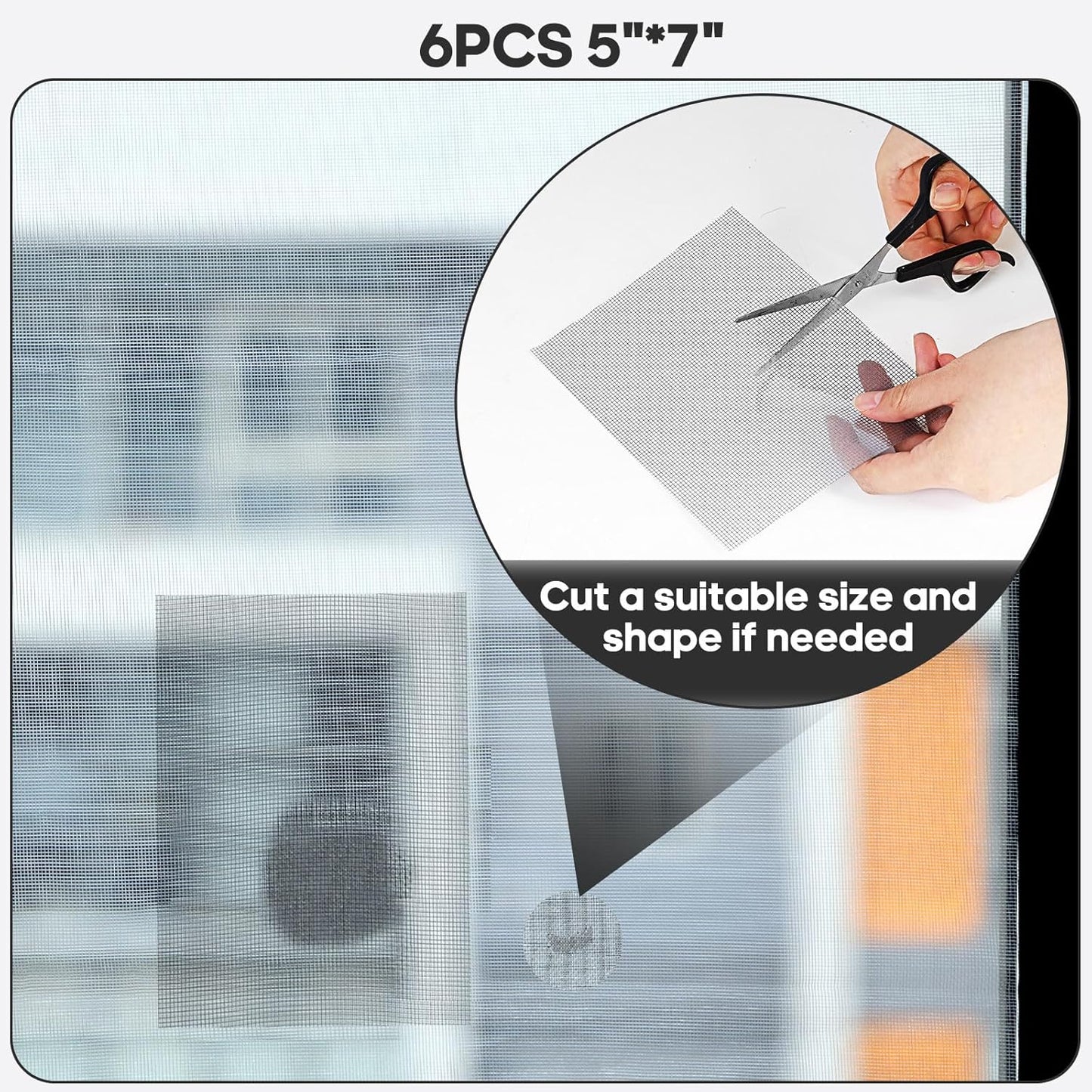 5" x 7" Grey/Black Screen Repair Kit, 6 PCS Window Screen Patch Repair Tape for Mesh Window Door, Strong Adhesive Fiberglass Mesh Patch Tape