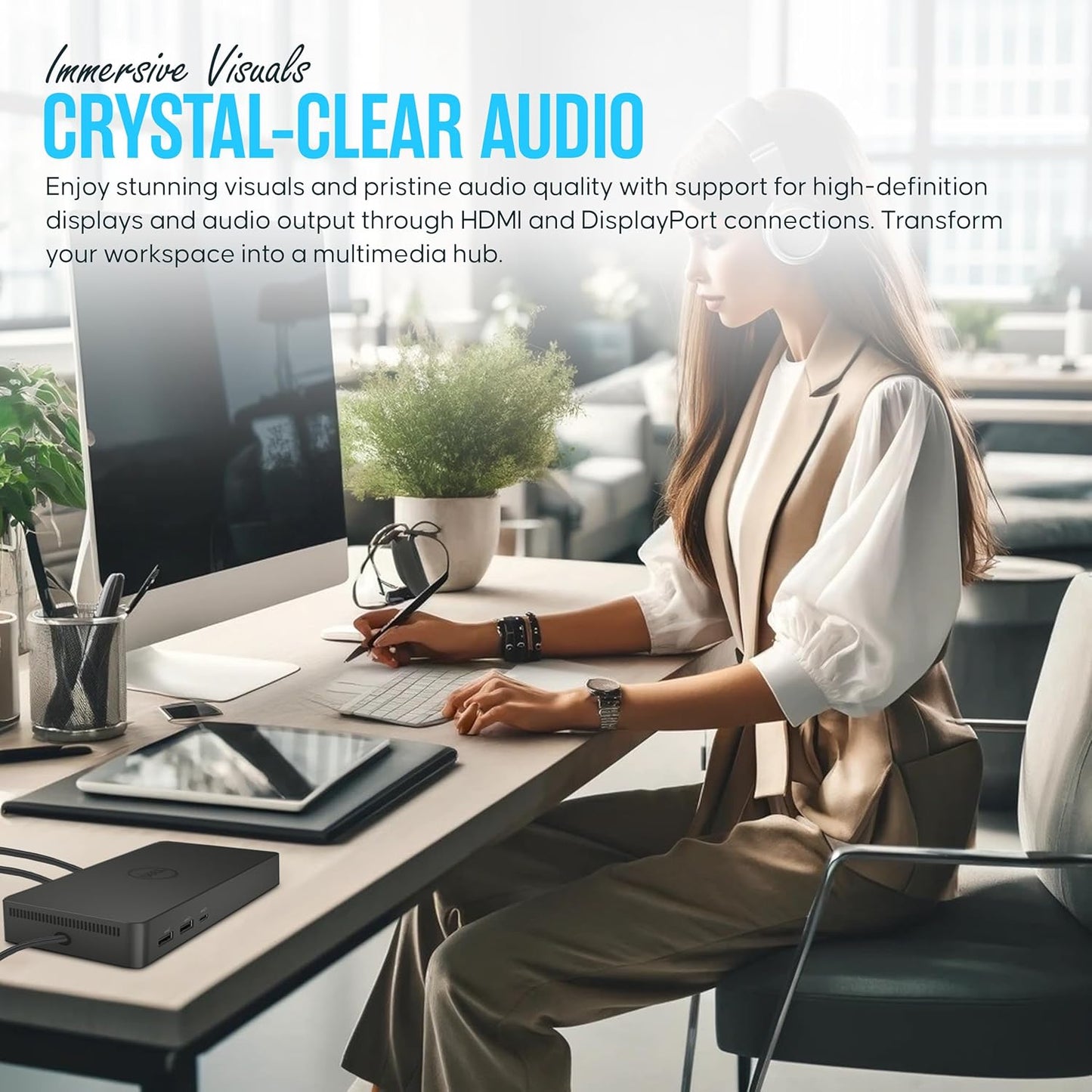 UD22 Dell Universal Docking Station USB-C/USB-A Supports Dual/Triple & 4 Monitors – Dock with 130W, HDMI, DisplayPort Cables & Cleaning Cloth – 4K Display Support