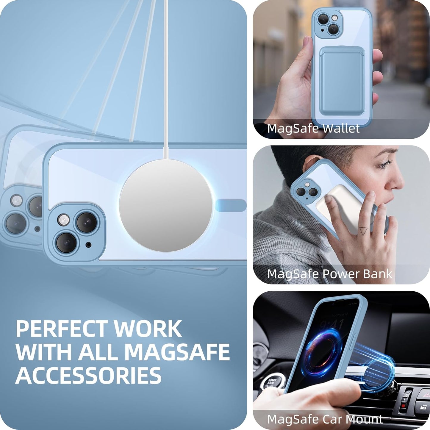 BERFY Magnetic for iPhone 14 Case, Compatible with MagSafe, Built-in Privacy Screen Protector and Upgraded Camera Protection, Anti-Spy Full Body Shockproof Phone Case for 14 6.1", Blue