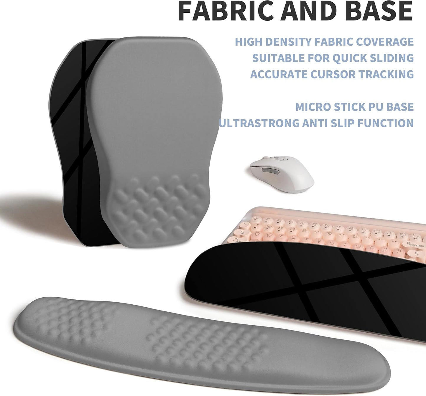 2-in-1 Ergonomic Set, Wave Keyboard Wrist Rest and Massage Slope Mouse Pad Wrist Support, Rebound Memory Foam for Relieve Carpal Tunnel Syndrome and Wrist Pain (Dark Grey)