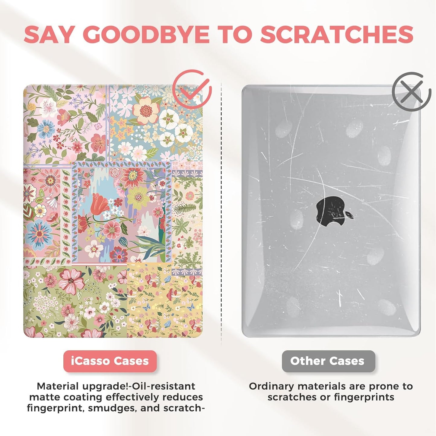 iCasso for MacBook Air 13 inch Case 2020 2019 2018 Release A2337 M1 A2179 A1932, Flower Hard Shell Protective Case for MacBook Air 13.3 inch + Keyboard Cover + Screen Film, Pink