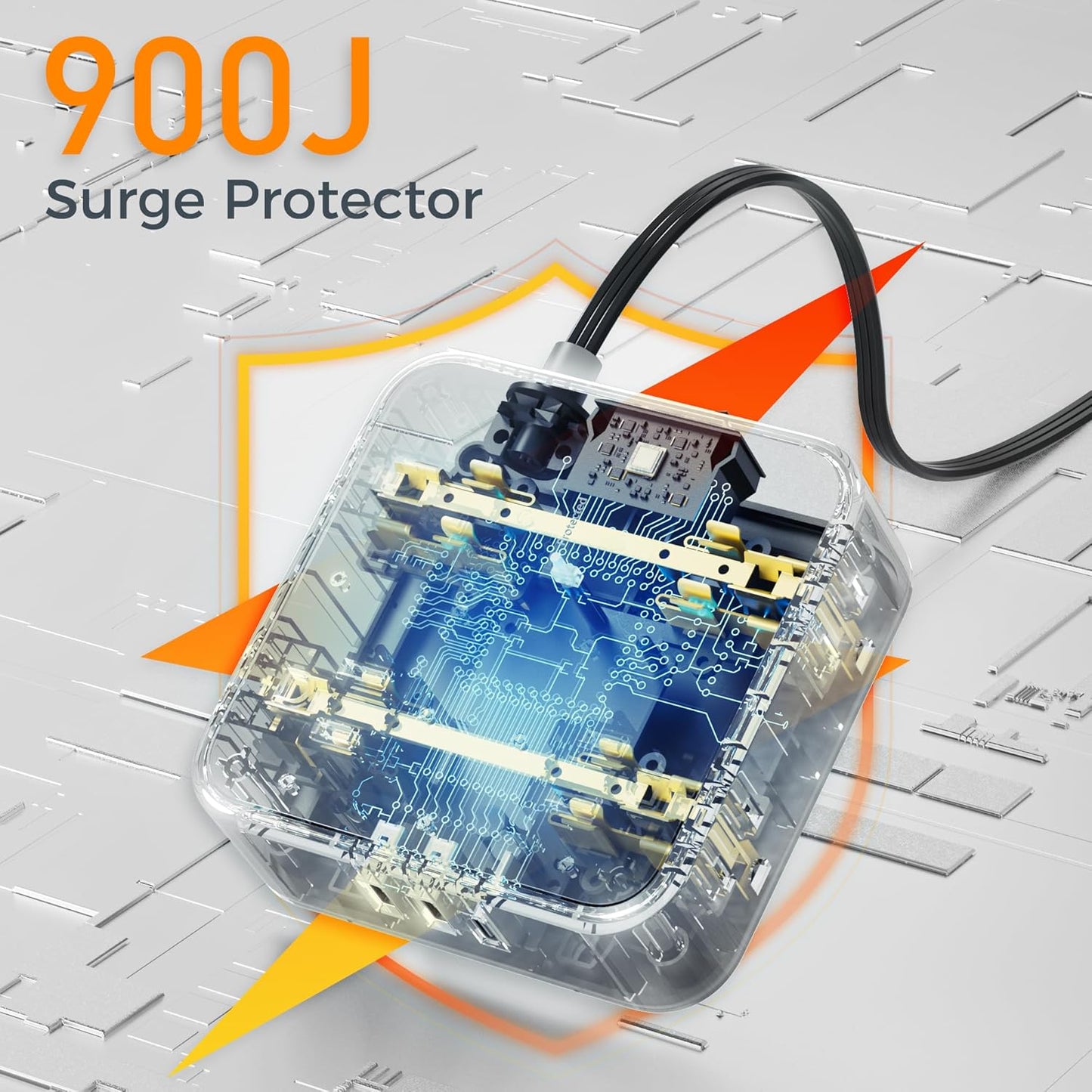 15 FT Extension Cord, TESSAN Ultra Thin Flat Plug Power Strip Surge Protector with 8 Outlets 3 USB Charger(1 USB C), 900J Surge Protection Charging Station for Home Office Dorm Room Essentials, Black