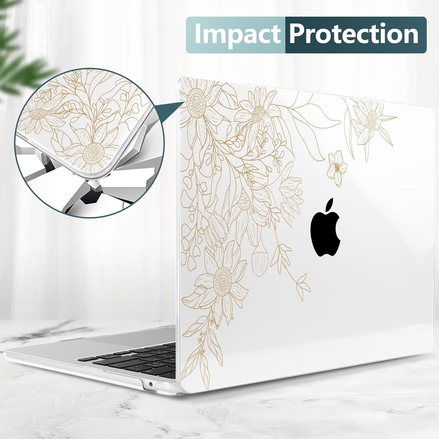 TWOLSKOO Compatible with M4 MacBook Air 13.6 inch Case 2025-2022 Release M4 A3240 M3 A3113 M2 A2681, Plastic Hard Shell & Keyboard Cover & Type C Adapter & Screen Protector, Monoline Floral