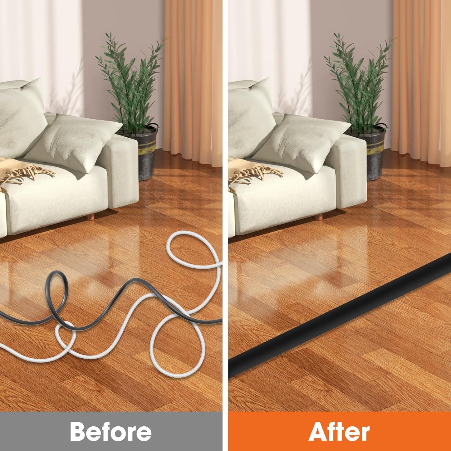 20 FT Floor Cord Cover, Cord Covers for Wires on Floor, Cord Protector, Floor Cable Cover, Hide Extension Cord Covers for Floor, Cable Cavity: 0.47" (W) x 0.29" (H), Black