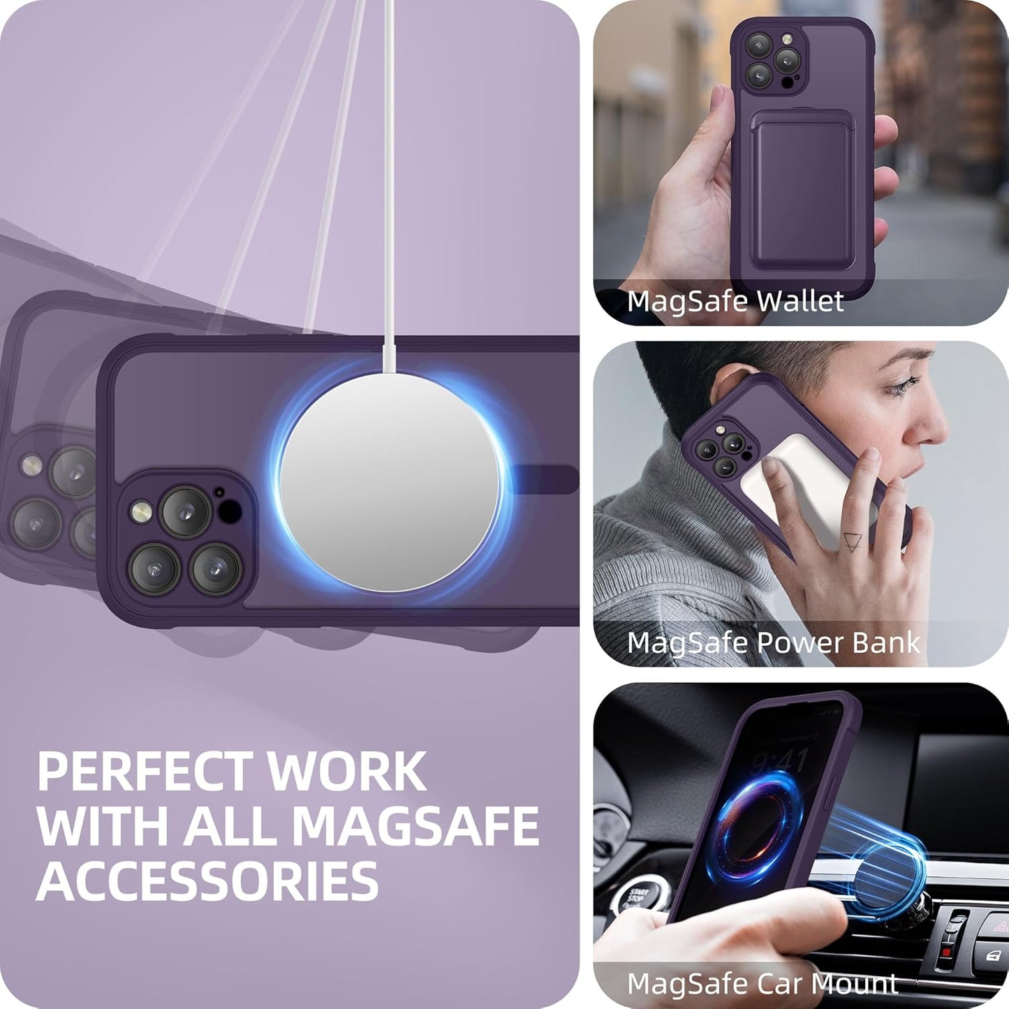 BERFY Magnetic for iPhone 13 Pro Max Case,Compatible with MagSafe,Built-in Privacy Screen Protector and Upgraded Camera Protection,Anti-Spy Full Body Shockproof Phone Case for 13 Pro Max 6.7",Purple