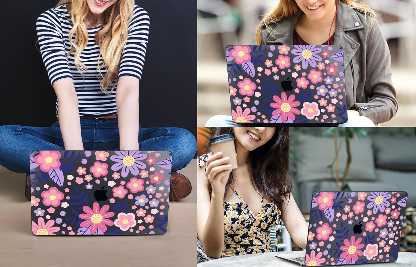 CISSOOK for MacBook Air 13 inch M1 Case 2021 2020 2019 2018, Hard Shell Case Keyboard Skin Screen Protector for MacBook Air 13.3 A2337 A2179 A1932, Stylized Flowers