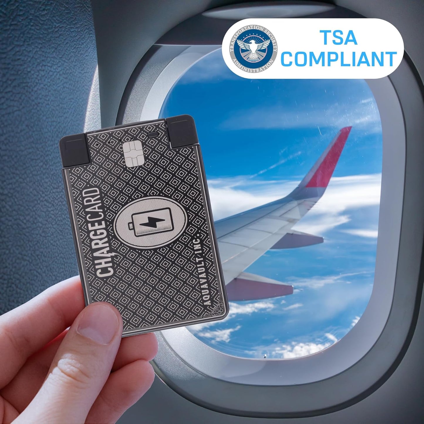 AquaVault ChargeCard – Ultra Slim Emergency Power Bank (2300mAh) – Fits in Wallet – USB-C & Micro-USB – Durable Steel Body – Flight-Safe Pocket Charger for iPhone 16/15/14/13/12, Android - (Black)