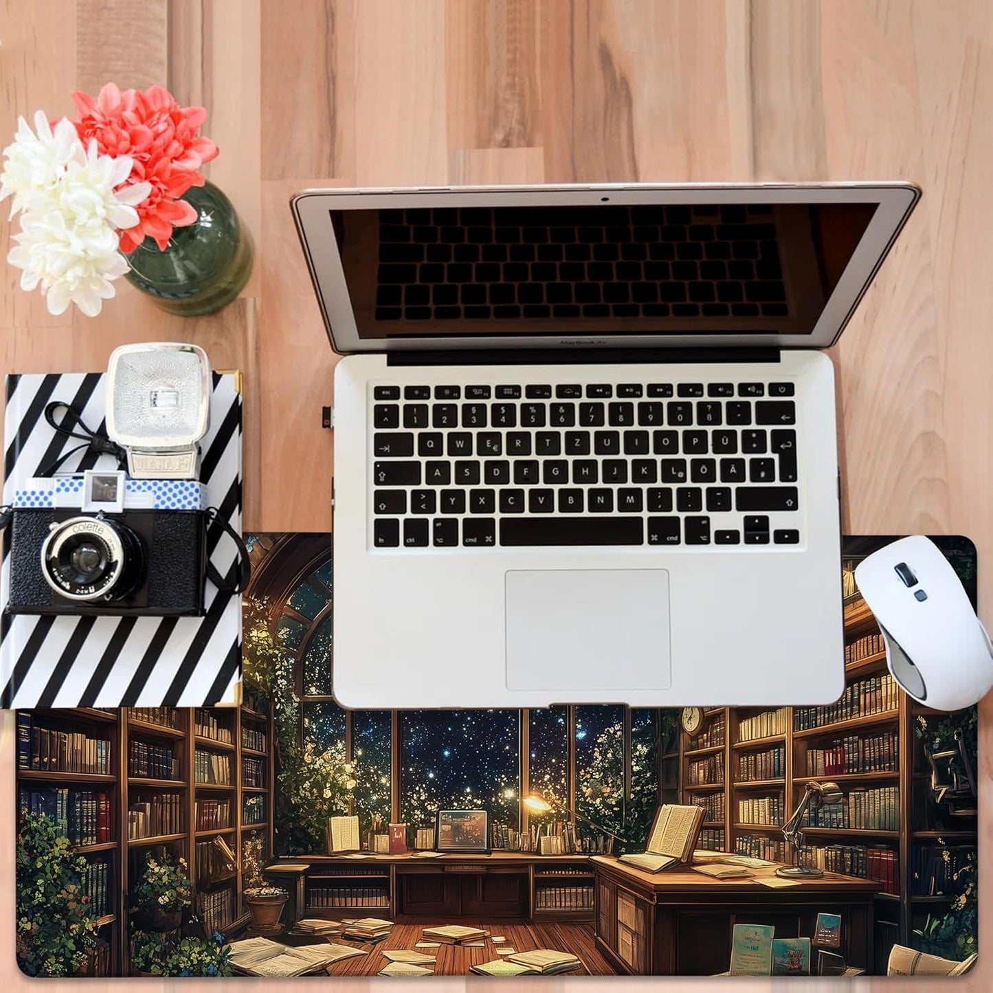 an Old Library Gaming Mouse Pad 3mm Thick Stitched Edge Waterproof Non-Slip Large Computer Keyboard Mouse Mat,Suitable for Office Entertainment Decorative Desk Pad 35.4 x 15.7 Inches