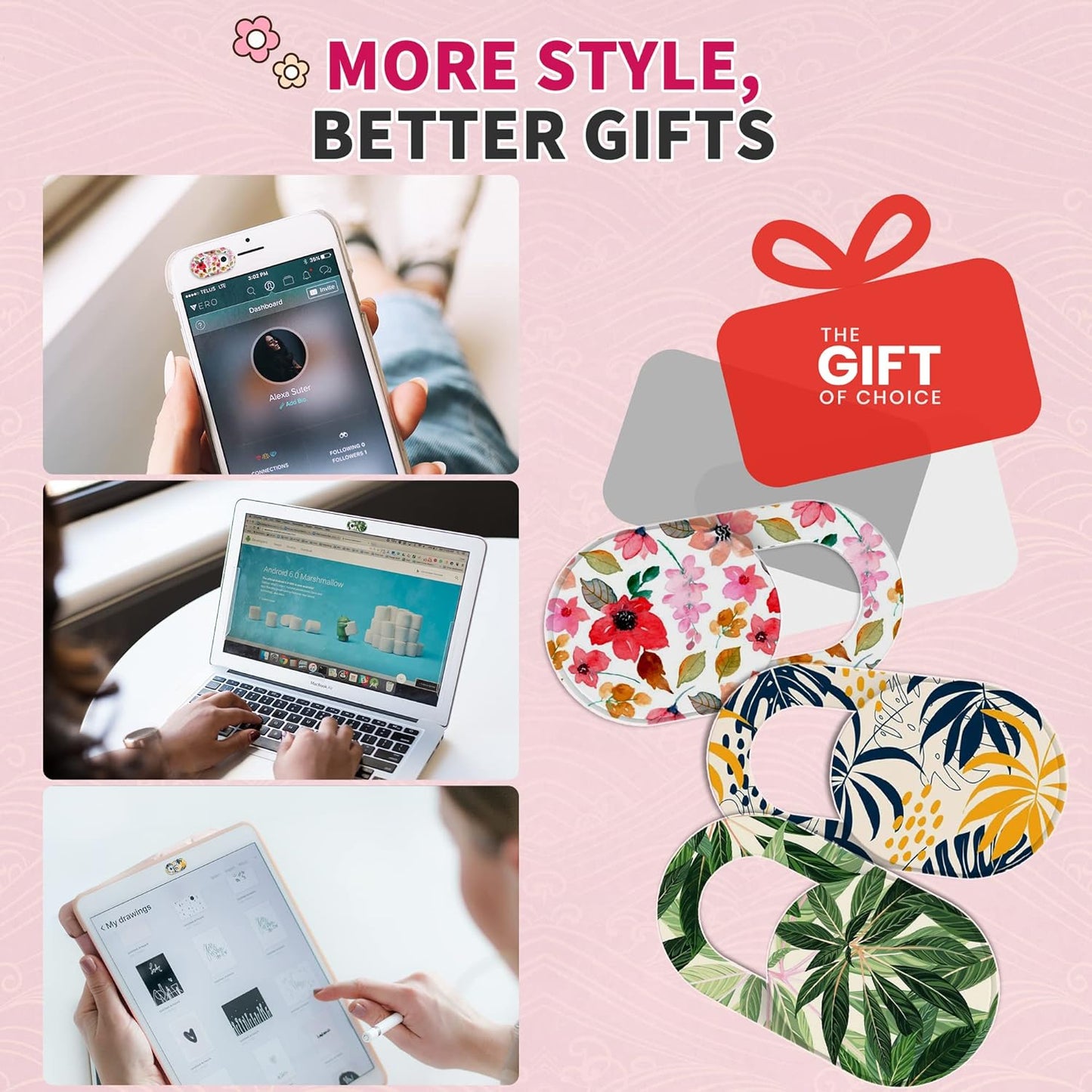 Laptop Camera Cover Slide Cute (6 Pack), Ultra Thin Webcam Cover for iPhone iPad MacBook Pro Computer iMac Cell Phone PC Accessories, 0.03" Camera Blocker Slider, Great for Privacy - Flowers