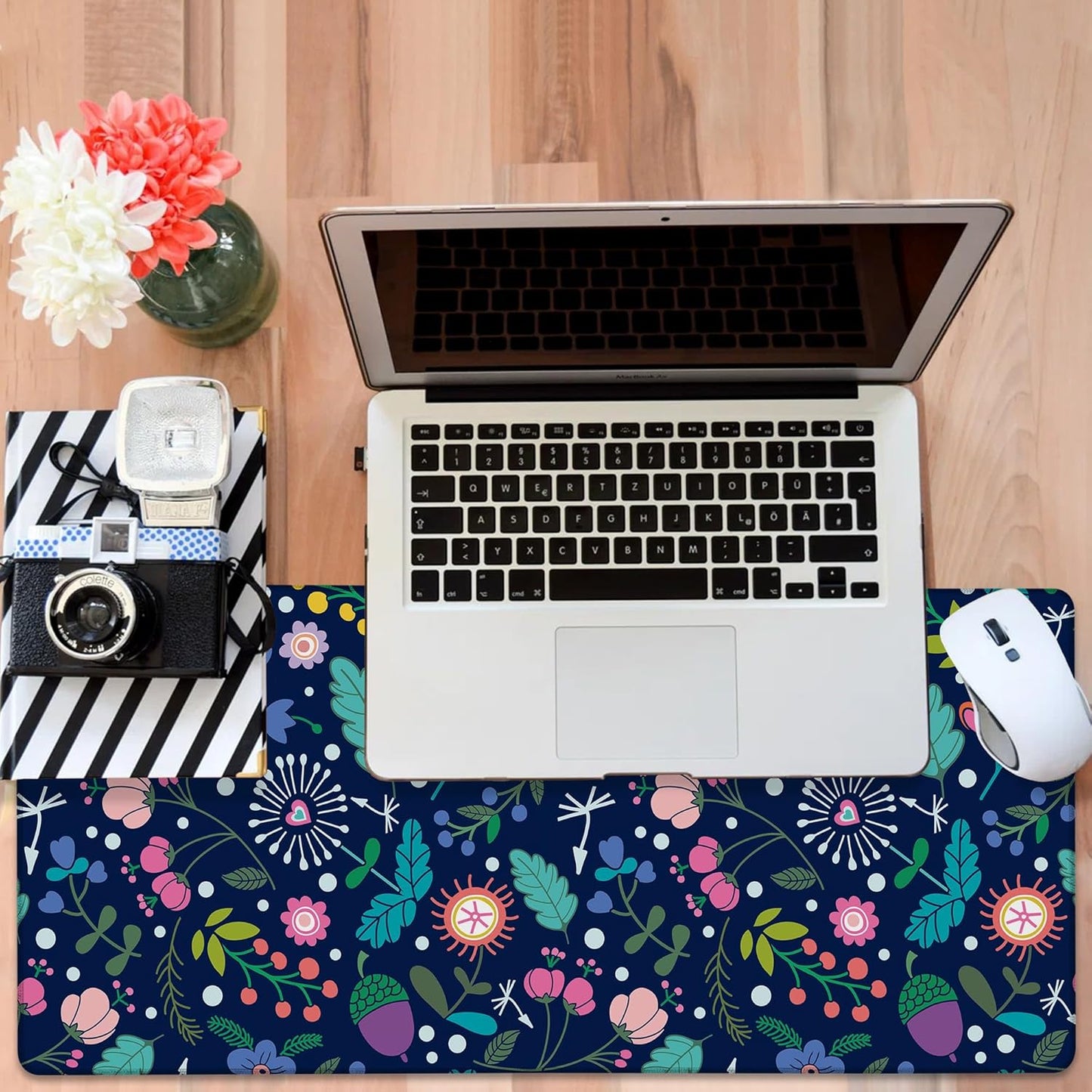 Gaming Desk Pad Large Extra Length Beautiful Floral Mouse Pad Keyboard Laptop Non-Slip Waterproof with Rubber Base Thick Stitched Edge Mouse Mat for Office Home 35.4 x 15.7 Inches