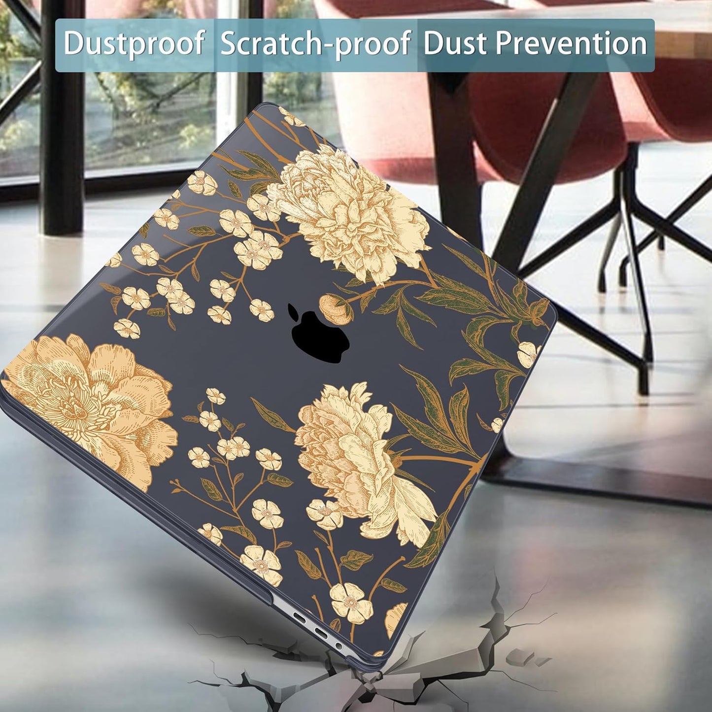 Mektron Case for MacBook Pro 16 Inch A2141 Cover 2019 Release 16" with Liquid Retina Display/Touch ID, Plastic Hard Shell with Keyboard Skin & Screen Protector & Dust Plug, Peony Flowers C186