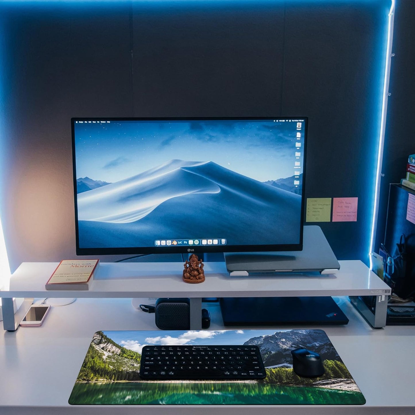 Desk Mat, Lake Mountain Landscape Desk Pad, The Alps Large Gaming Mouse Pad for Desk, 31.5"x15.7" Extended Big Computer Keyboard Mouse Pad with Non-Slip Base and Stitched Edge