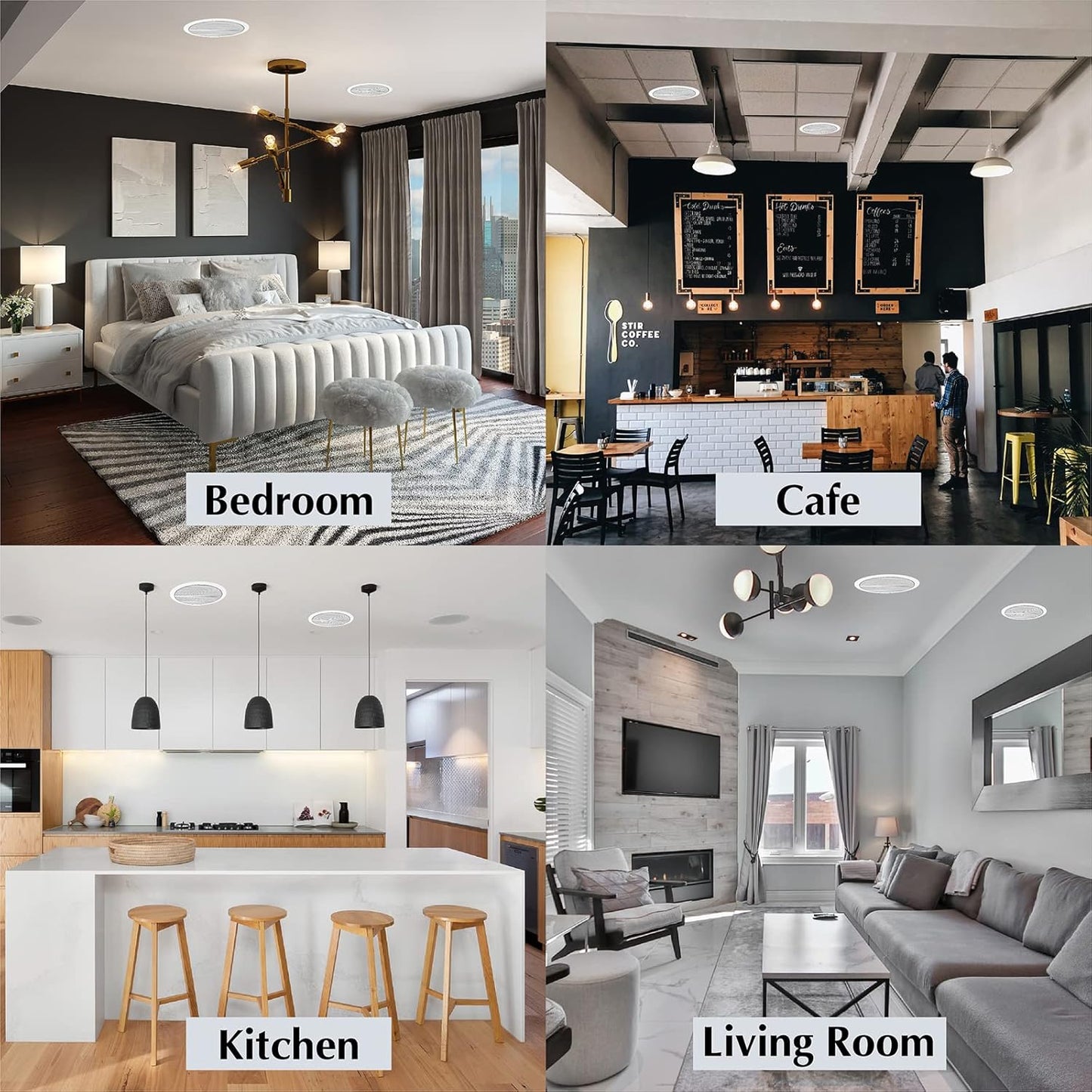 Audio 3-Way Premium in-Ceiling 8" Round Speaker, Dual 1-inch Silk Dome Tweeters, 9.5 Inch Cutout Diameter, Each, White