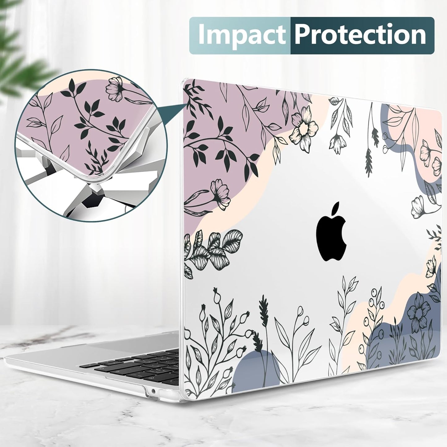 TWOLSKOO Compatible with M4 MacBook Air 13.6 inch Case 2025-2022 Release M4 A3240 M3 A3113 M2 A2681, Plastic Hard Shell & Keyboard Cover & Type C Adapter & Screen Protector, Spring Line Art