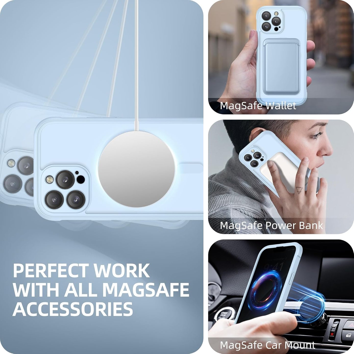 BERFY Magnetic for iPhone 13 Pro Max Case, Compatible with MagSafe, Built-in Privacy Screen Protector and Upgraded Camera Protection, Anti-Spy Full Body Shockproof Phone Case for 13 Pro Max 6.7", Blue