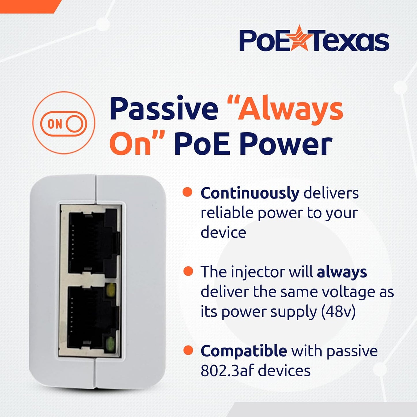 Poe Texas PoE Injector - Single Port Power Over Ethernet Passive PoE Adapter - 10/100/1000 Gigabit Data with Integrated 48V 15W Power Supply - Plug & Play Home Office, Tablets, VoIP Phone, WiFi AP