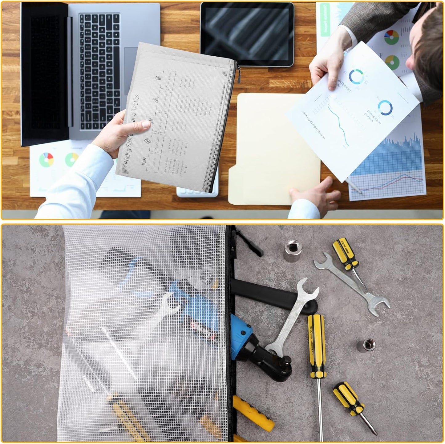 12pcs Large Mesh Zipper Pouch File Bags YOPCDJ Reusable Zippered Pouches for Organizing Classroom, Board Game Storage, Puzzle Bags Black