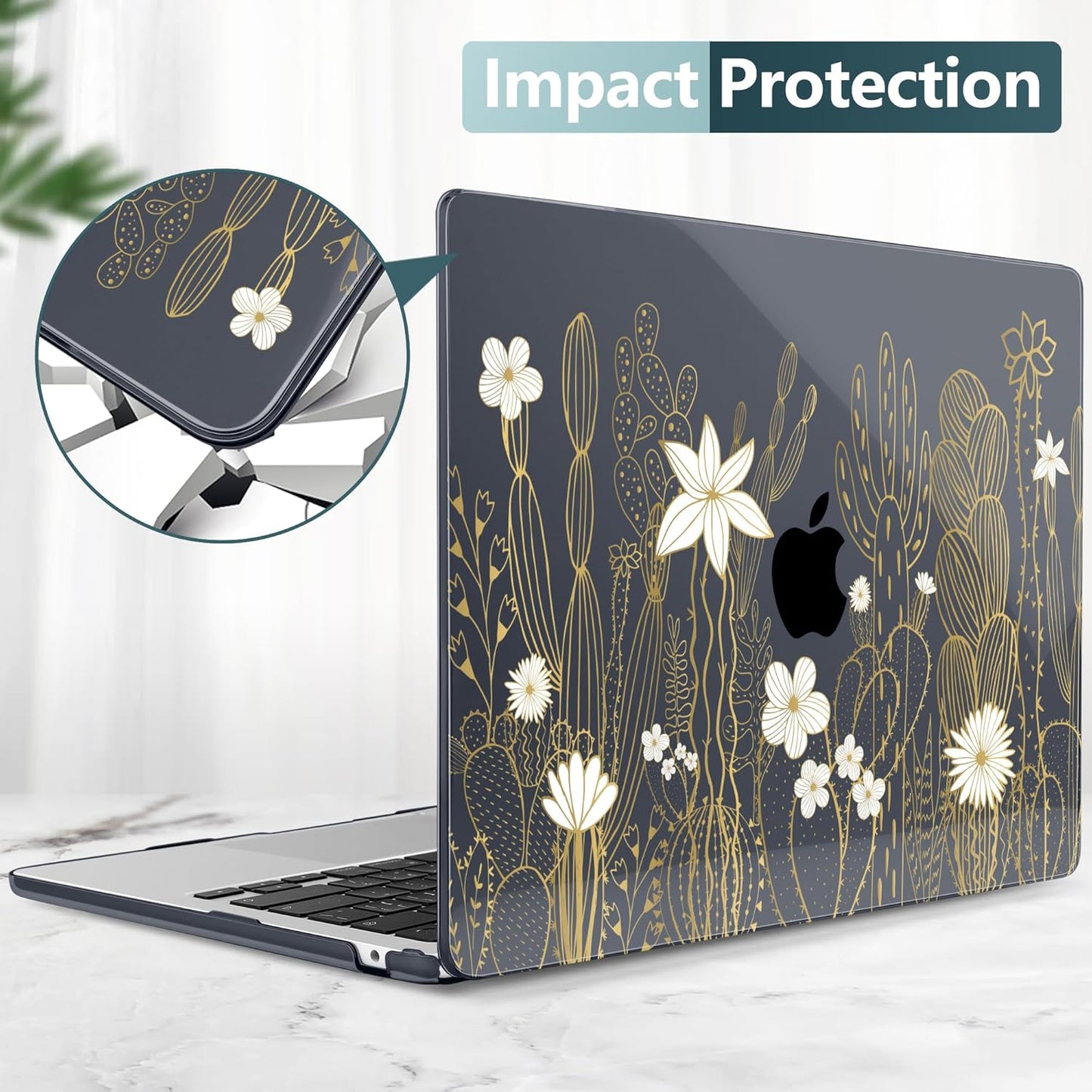 TWOLSKOO for M4 MacBook Air 13.6 inch Case 2025-2022 Release M4 A3240 M3 A3113 M2 A2681, Plastic Hard Shell & Screen Protector & Keyboard Cover & Trackpad Film, Cute Cactus