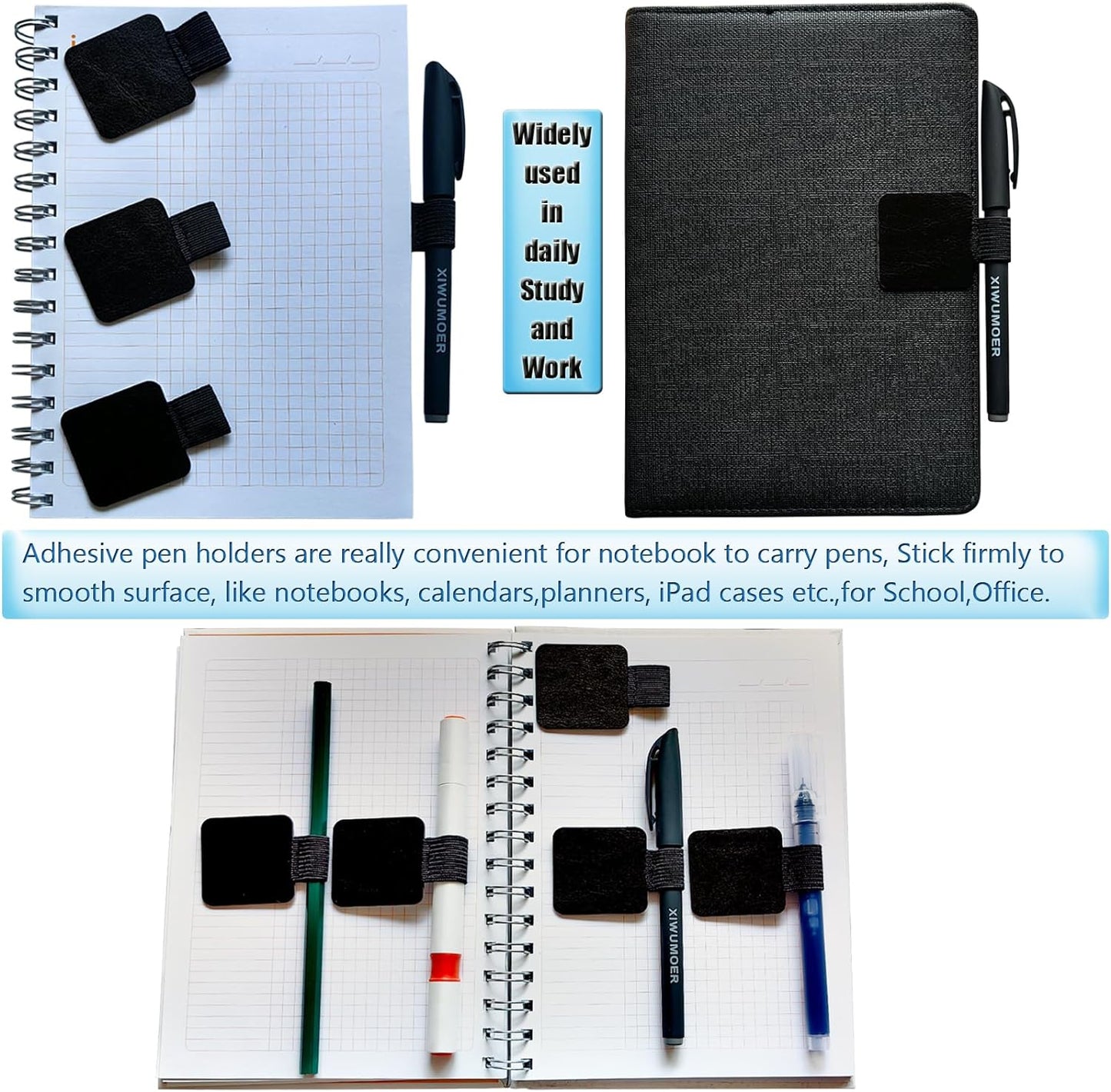 16PCS Notebook Pen Loop Holder,Self Adhesive Leather Pen Holder for notebook,Pencil Elastic Loop Designed for Notebooks,Journals,Calendars,Planners,Tablet Case for School,Office