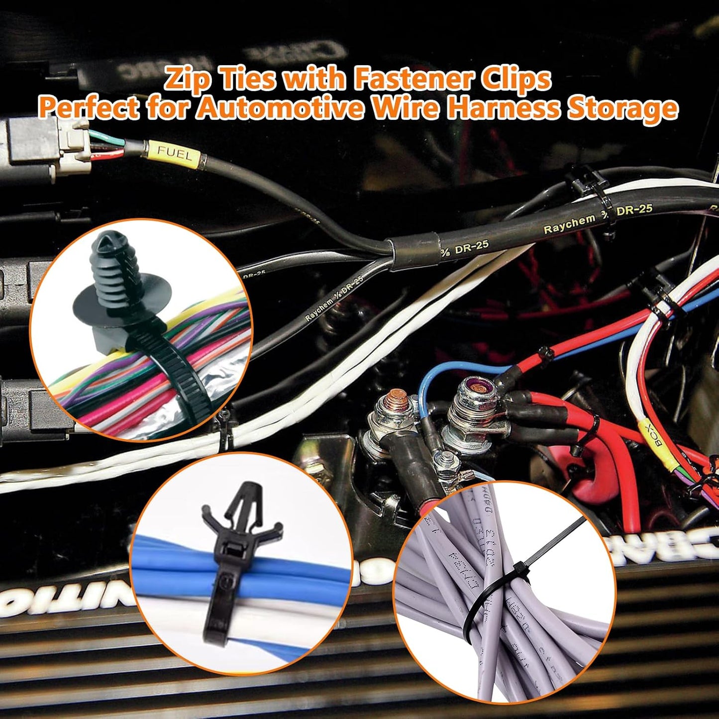 110Pcs Nylon Universal Cable Tie Buckle, Wire Loom Clips for Car Push Mount Zip Ties Assorted Sizes 6+8 Inch, Zip Tie Mount Automotive Fuel Line Wire Holder for Car Zip Tie Automotive Wiring Clip