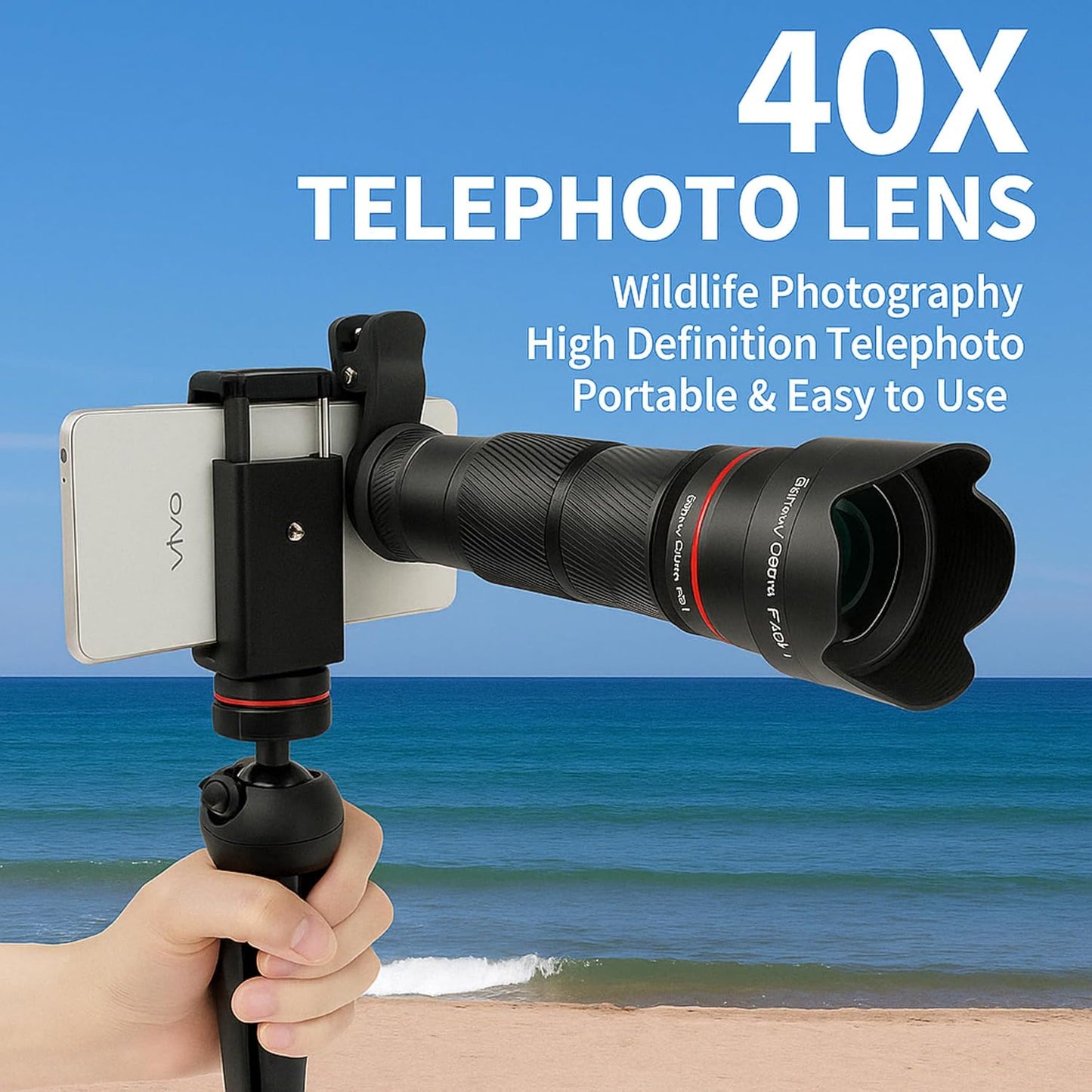 40X Telephoto Lens for iPhone Android Phones, 2-in-1 Mobile Phone Camera Lens Kit with Universal Clip, HD Magnifier for Smartphone Photography - Compatible with All Smartphones