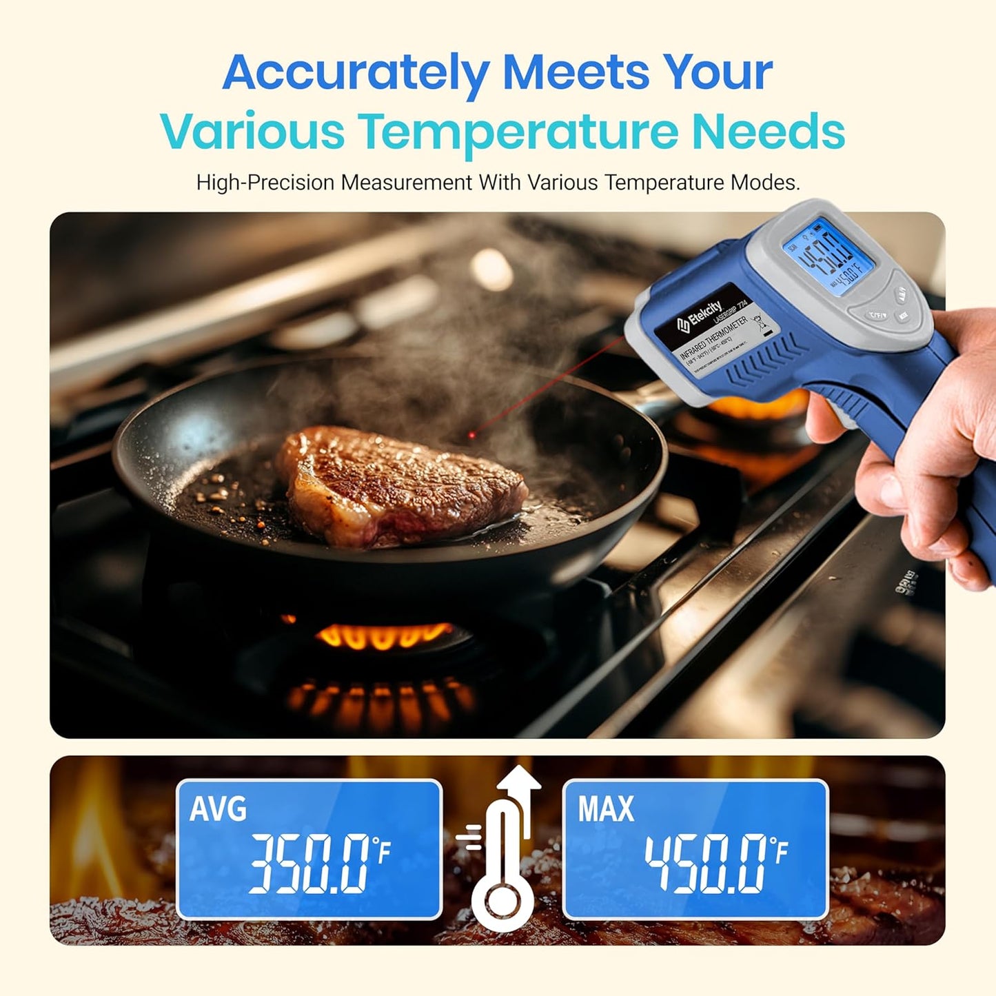 Etekcity Infrared Thermometer Upgrade 774, Heat Temperature Temp Gun for Cooking, Laser IR Surface Tool for Pizza, Griddle, Grill, HVAC, Engine, Accessories, -58°F to 842°F, Blue
