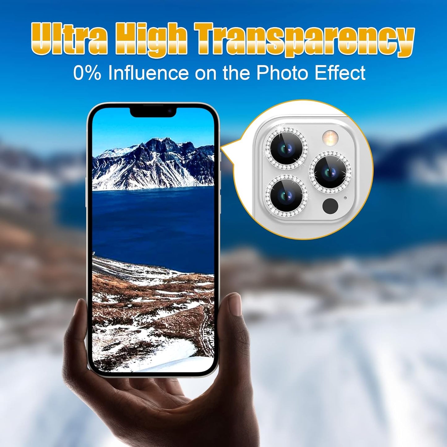 AGVEE 3+3 6 Pack for iPhone 13 Pro/Pro Max, Bling Diamond & Glitter Metal Ring 9H Tempered HD Glass Camera Cover Protector Film